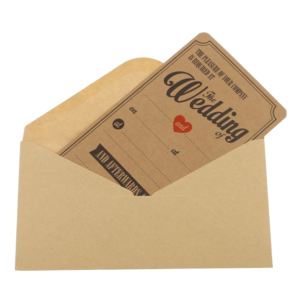 Pack 50pcs Kraft Brown Vintage Rustic Wedding Invitations Cards & Envelopes