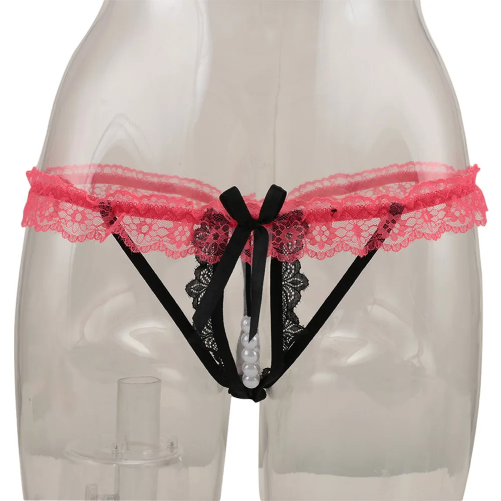 1pc Exotic Fashion Sexy Lace Flower Hollow Patchwork Panties Bow knot Pearl Pattern Women