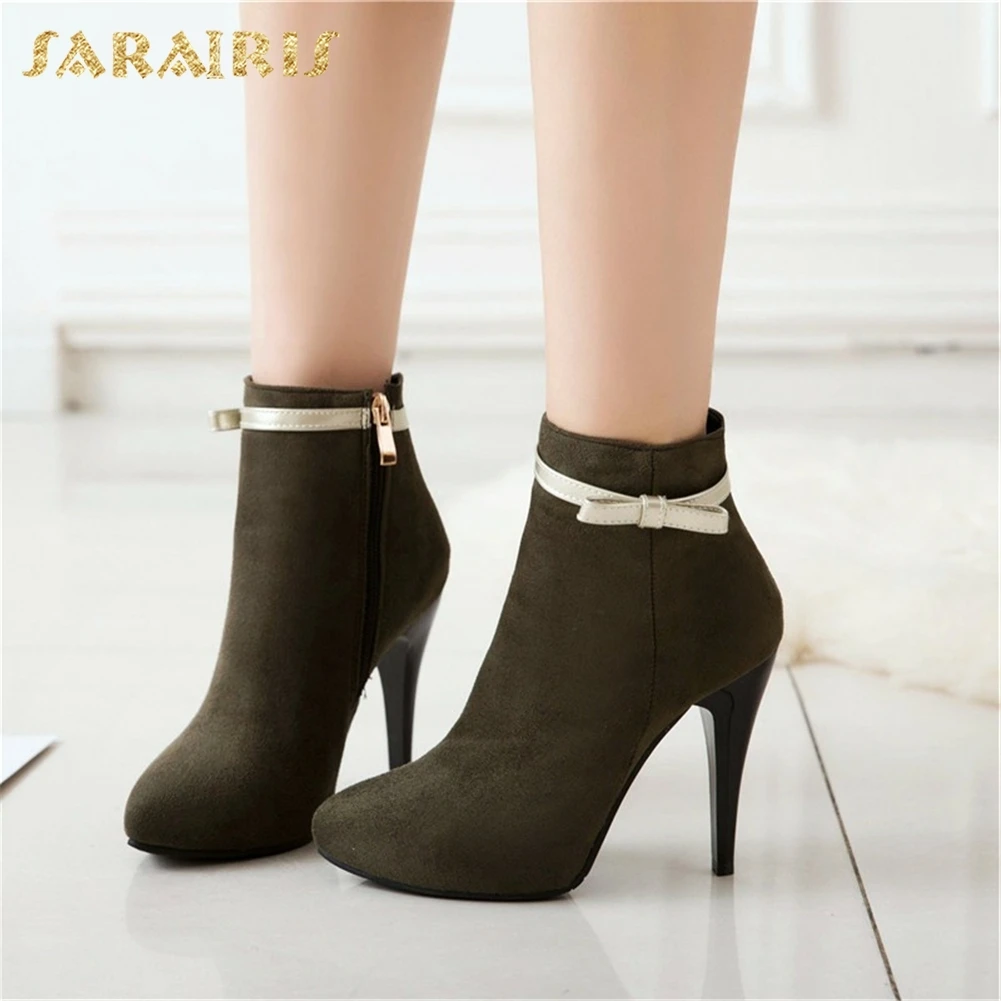 

SARAIRIS Plus Size 31-50 Pointed Toe Winter Boots Woman Shoes Sexy Thin High Heels Zip Up Shoes Woman Hot Sale Ankle Boots