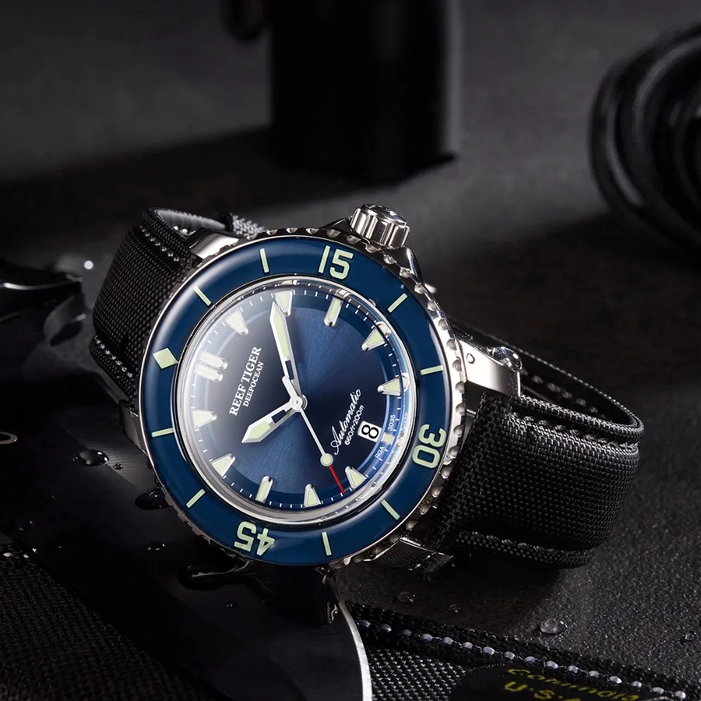US $292.80 Reef TigerRT Super Luminous Dive Watches Mens Analog Automatic Blue Dial Watches with Date RGA3035
