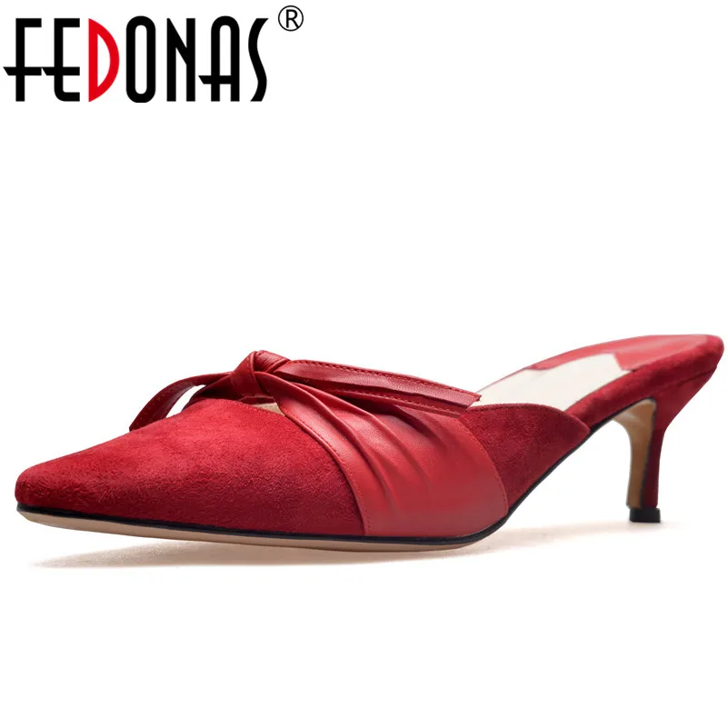 

FEDONAS 1Fashion Women Slingbacks Pumps Suede Leather Summer High Heels Shoes Woman Pointed Toe Butterfly Knot Casual Slippers