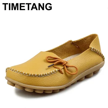 TIMETANG Free shipping Women Genuine Leather Mother Shoes Moccasins Women s Soft Leisure Flats Female Driving
