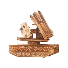 Home Decoration Woody Tank Missile Figurines Model Desktop Decor Wood Hand Crank Carousel font b Music
