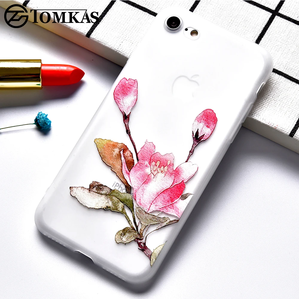 Tomkas 3D Fashion Floral Case For iPhone 6 7 6S 8 Plus Cute Silicon TPU X Cover | Мобильные телефоны и аксессуары