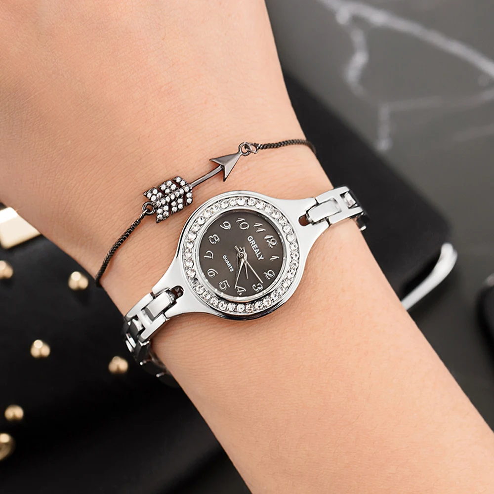 

Fashion designer women rhinestones watch 2018 Grealy brand watch with smart jewelry bracelet set for gift watch box top hot set