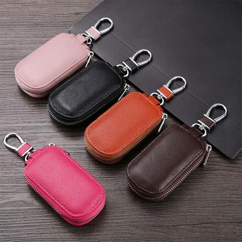 

Genuine Leather Key Wallets Unisex Zipper Car Key Bag Storage Bags