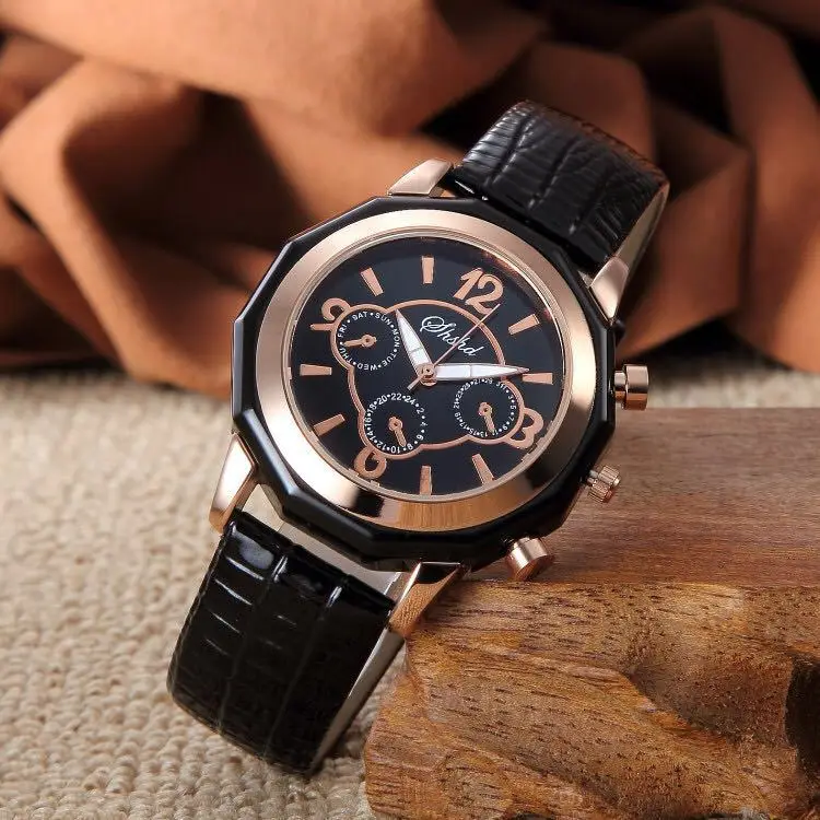 

2018 New Arrive Rose Gold Case Leather Watches Women Men Lovers Dress Quartz Wristwatch Hour Clock