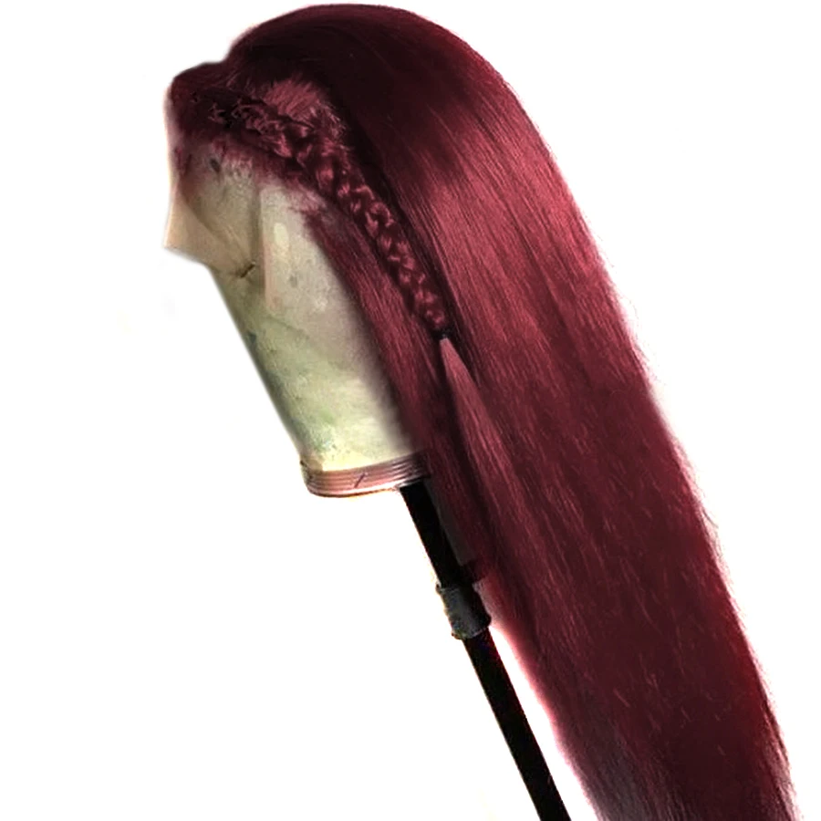 

Beeos Burgundy 99J Invisible Fake Scalp Cap Lace Front Human Hair Wigs Brazilian Remy 13x6 Deep Part Straight Bleached knots