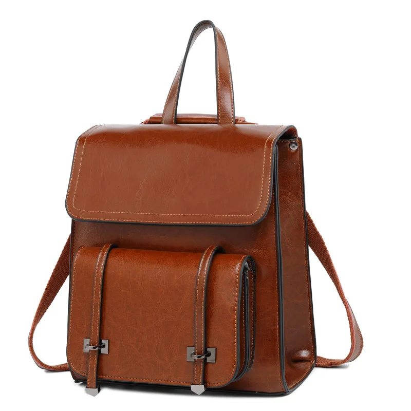 Высокое качество, рюкзак из натуральной кожи, рюкзак для путешествий, женский, масло, воск, Воловья кожа, модные сумки на одно плечо, школьный рюкзак - Цвет: Brown