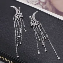Bilincolor AAA кубического циркония долго останов луна и звезды серьги Роскошные Серьги Свадебная вечеринка