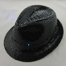 Free Shipping Flashing Light Up Led Fedora Trilby Sequin Unisex Fancy Dress Dance Party Hat