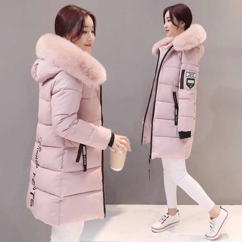Orwindny Thick Warm Winter Jacket Women Slim Fashion Letter Ladies Parkas Hooded With Big Fur Collar Plus Size M-3XL Cotton Coat