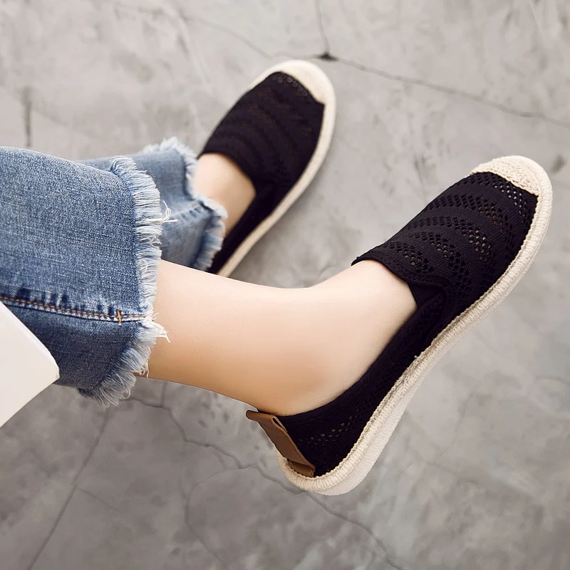 Printemps Zapatos Mocassins Sur Respirant Plates Mujer Noir Casual De blanc Découpes Chaussures Glissement Femmes Ballerines D'été 7XwCqq