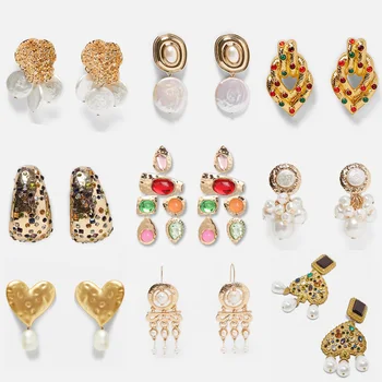 

JUJIA Fashion Gold za Pearl Drop Earring For Women Wedding Jewelry Boho Elegant Dangle Statement Earrings Bijoux