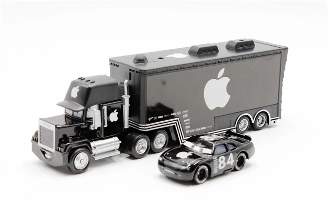 Disney Pixar Тачки 2 шт./лот Mack грузовик+ маленький автомобиль черное яблоко Металлический Игрушечный Автомобиль для детей 1:55 Свободный абсолютно в
