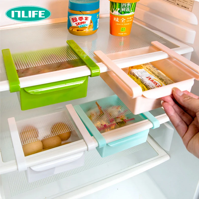 Многоцелевой стеллаж для холодильника, кухонный ящик для хранения, мини-органайзер для ящиков, пластиковые отделочные аксессуары