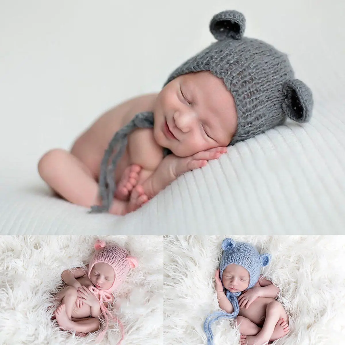 

Infant Newborn Baby Girl Boy Knit Crochet Bear Hat Cap Costume Photography Photo Props Mohair Animal Bear Ear Beanie Cap Hat