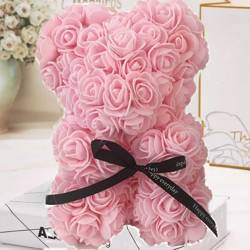 Искусственные цветы 25 см с изображением медведя из мультфильма, искусственные цветы из ПЭ розы, рождественские подарки для женщин, подарок на день Святого Валентина, подарок на праздник - Цвет: 25cm opp bag