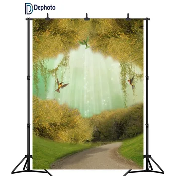 

DePhoto Fairy tale path tree birds Photography Background children backdrops for photo studio newborn photocall Fotografia
