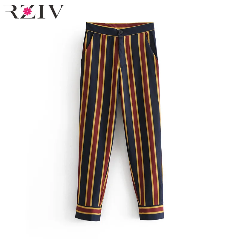 RZIV весенние женские брюки повседневные штаны цветные полоски