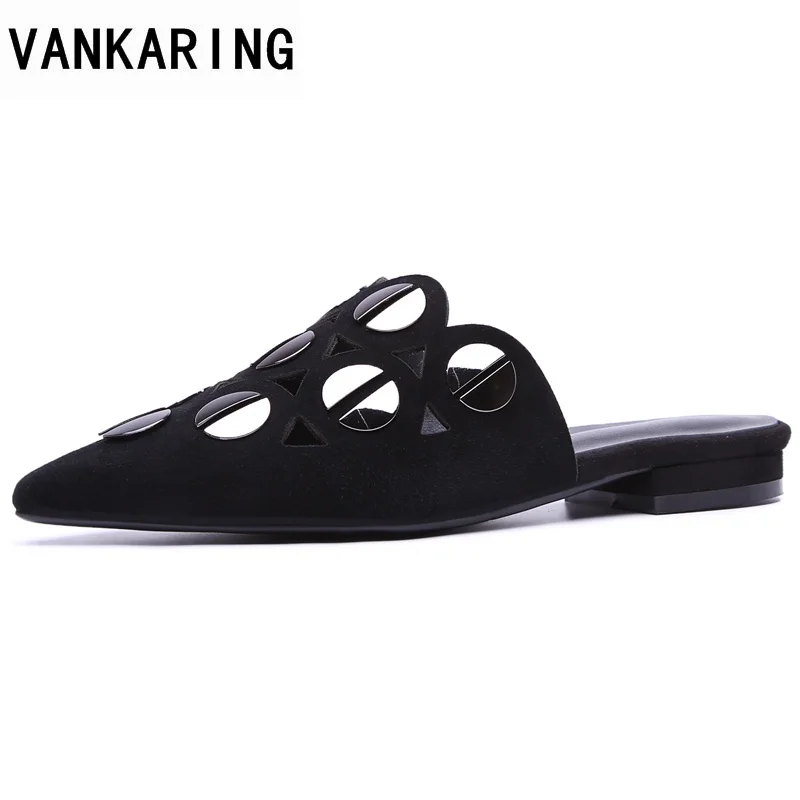 

VANKARING women flat sandals new 2018 casual summer date slipper black scrub platform sandals pointed toe casual shoes slipper