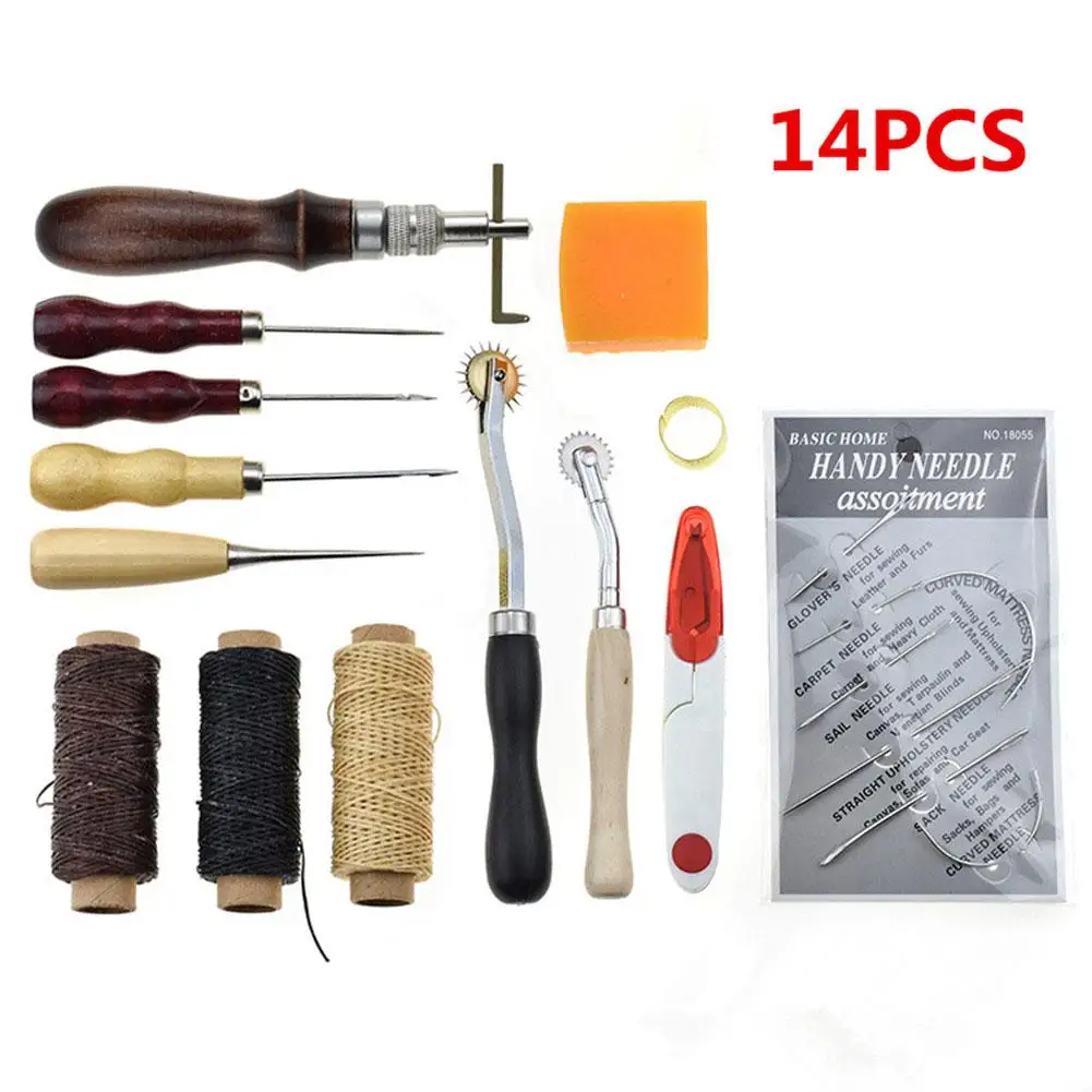

Adeeing 14pcs/set DIY Leather Craft Tools Punch Kit Set Handmade Sewing Kit Set for Home Kids Supplies