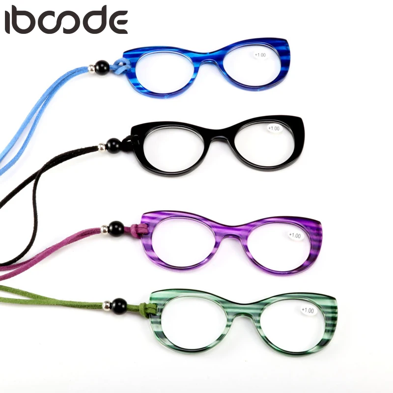 

iboode Portable Hanging Neck Reading Glasses For Women&Men Cat Eyes Pendant Necklace Hyperopia Presbyopic Eyeglasses +1.0 To+3.5