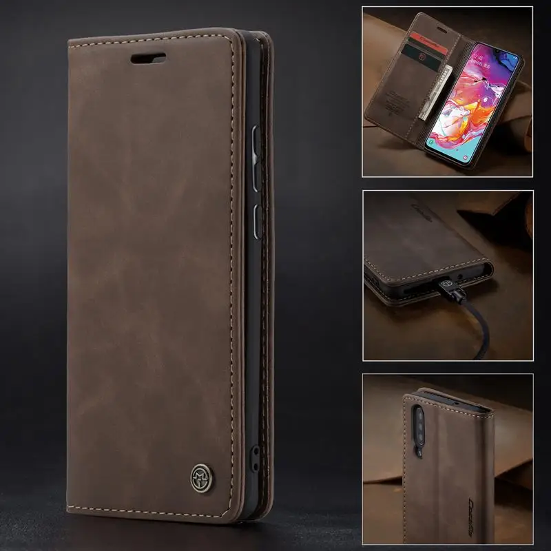

Phone Case For Samsung Galaxy A70 Case Cover A 70 Magnetic Flip Leather Wallet Bookcase Vintage Card Slots Design Luxury Shell