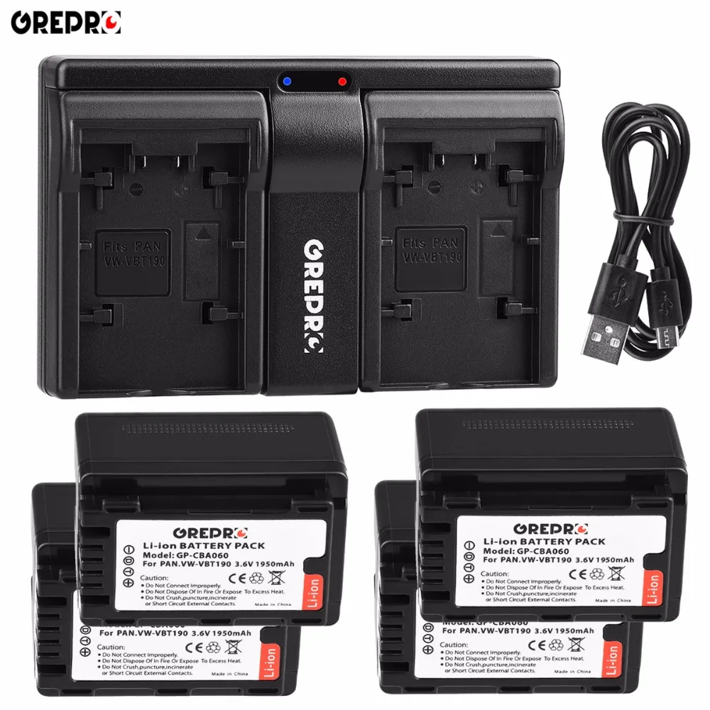 

4pcs VW-VBT190 VWVBT190 Camera Battery+Charger for Panasonic HC-V720,HC-V727,HC-V730,HC-V750,HC-V757,HC-V770,HC-VX870,HC-WXF991