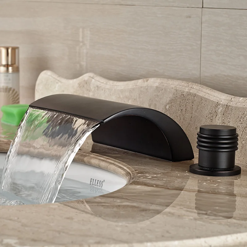 

Newly Widespread 3 Holes Waterfall Bathroom Basin Sink Faucet Dual Handles Oil Rubbed Bronze Finished