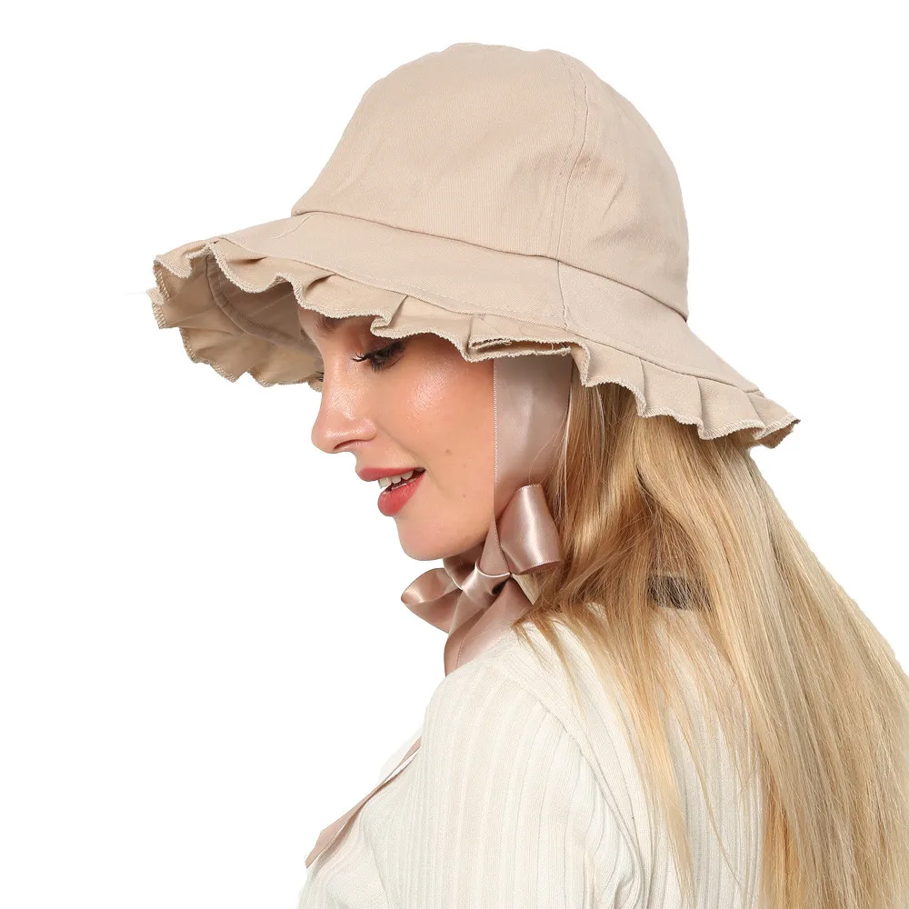 2019 Woman summer sunscreen pretty beach hat bow tie basin sexy beach hat cotton foldable seaside sportsbeach hat girl 40J5 (8)