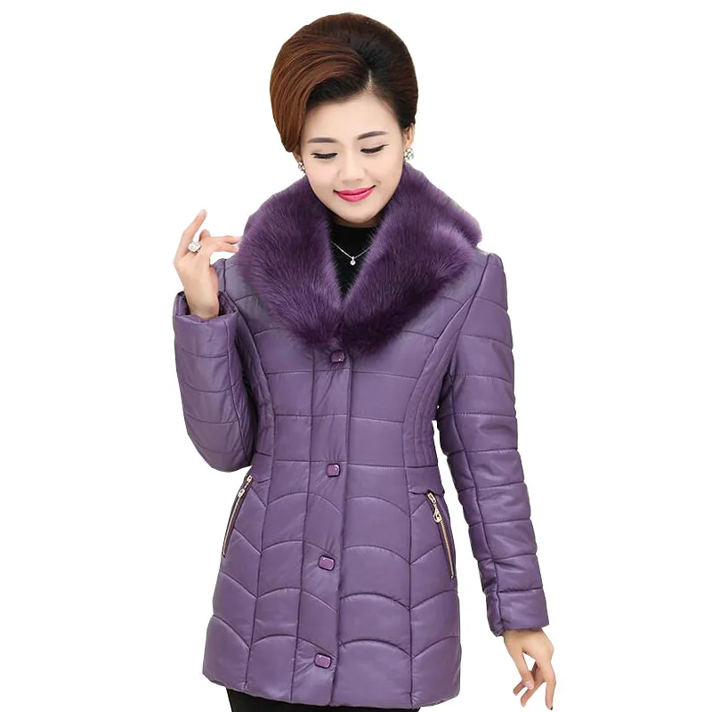 2017 New Middle aged PU Coat font b Women b font Clothing autumn winter Temperament Mother