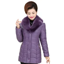 2017 New Middle-aged PU Coat Women Clothing autumn winter Temperament Mother fashion Cotton Jacket w428