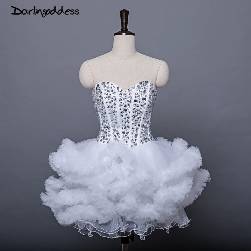 

Elegant Short Mini Cocktail Dresses 2017 Plus Size with Rhinestones Sexy Women Prom Dress Puffy Cloud White Navy Blue Party Gown