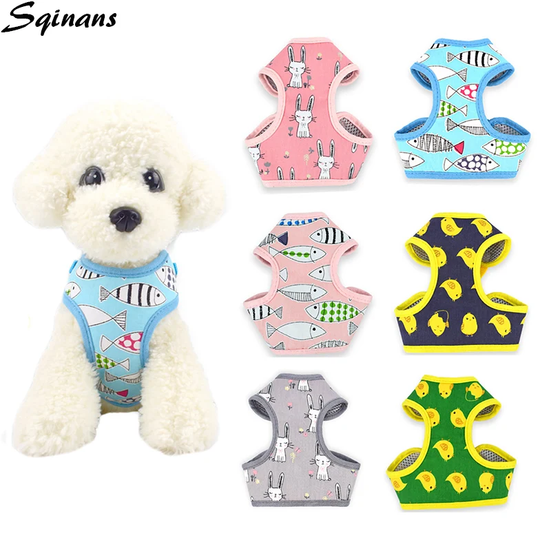 

Sqinans Cute Rabbit Fish Print Dog Harness For Small Dogs Soft Chihuahua Harness Cotton Breathable Puppy Vest Leash Dropshipping