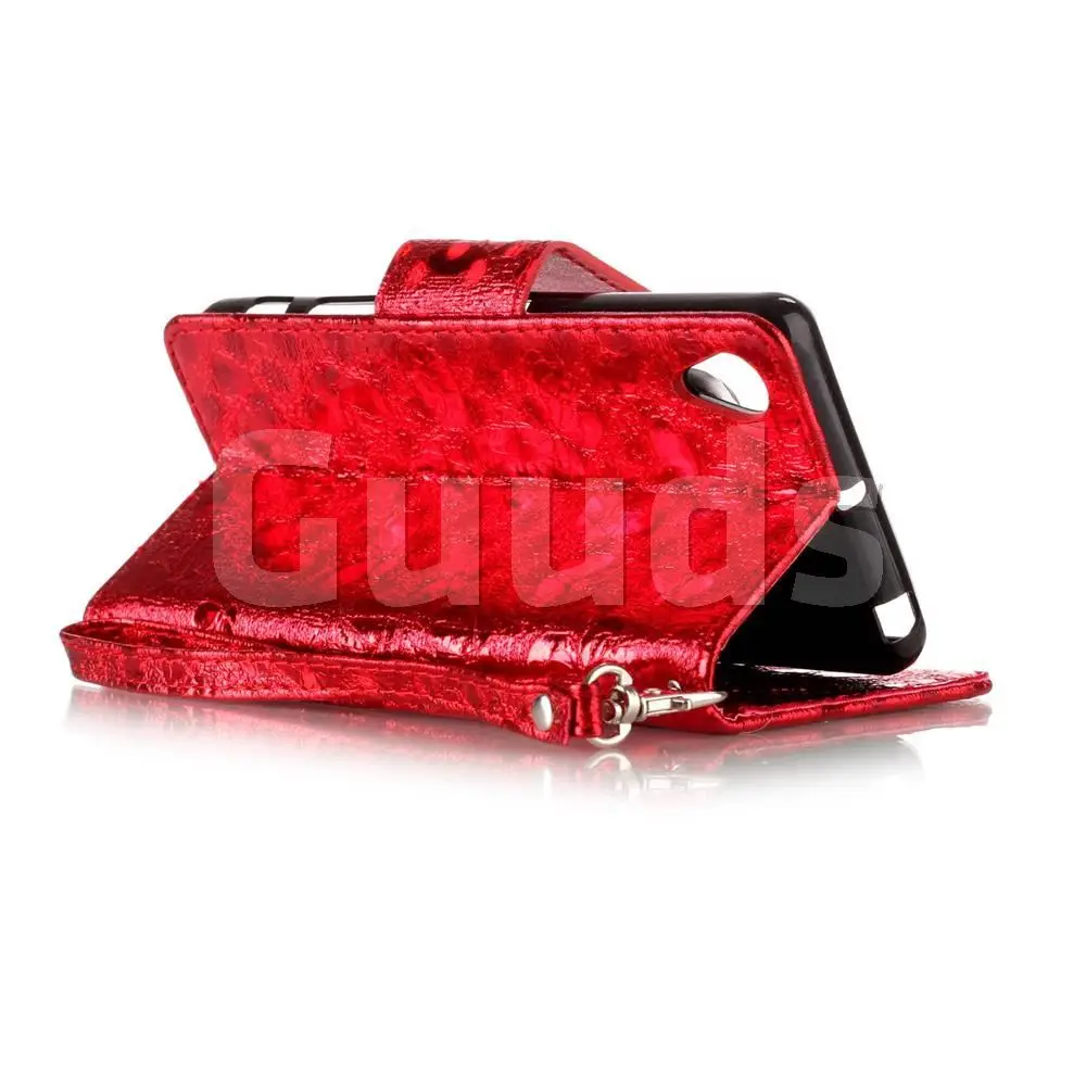 Luxury Laser Butterfly Optical Maser Leather Wallet Case for Sony Xperia X Performance - Red