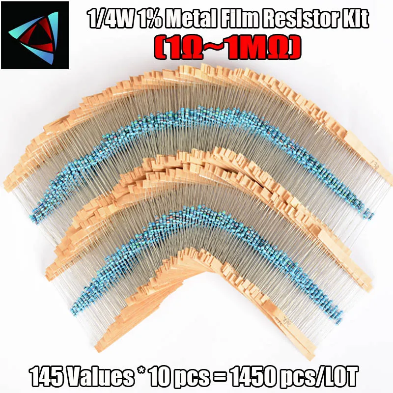 

1450Pcs 145Values Each 10Pcs 1/4W Metal Film Resistor Assortment Box Kit 1% Torlerance Resistor Resistors Pack