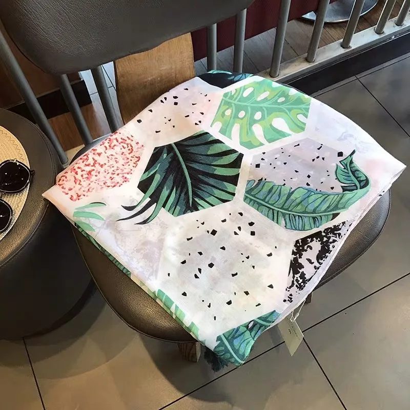 

women summer tropical style long green leaves pattern scarf 2019 female autumn spring travel Wraps Pashmina Stole Muslim Sjaal
