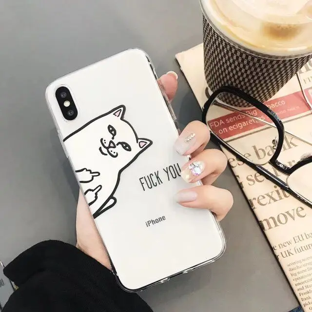 

Glossy Back Cover for iPhone 7 7plus X 10 2018 Hot Sale Luxury Transparent for Cat Silicone Phone Cases for Iphone 6 6s 8 Plus