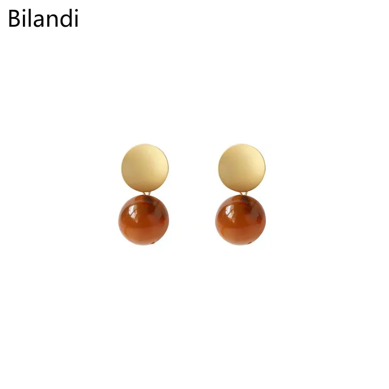 

Trend Aestheticism, Simple Geometry, Metallic With Round Black Brown Cream Ball Texture Earrings For Lady