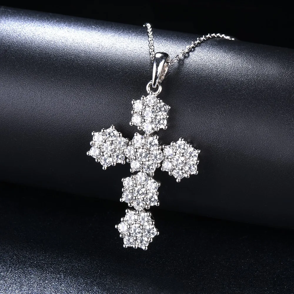 

Women's 925 Silver CZ Cross Pendant Necklace Cubic Zirconia Elegant Pendants Fine Jewelry Valentine's Gift s925 sterling silver