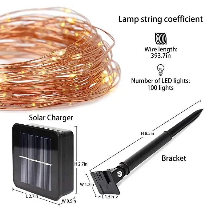 11 м/21 м/31 м/41 м Солнечная медная проволочная лампа, наружная Водонепроницаемая Рождественская лампа, праздничная декоративная лампа, наружная лампа