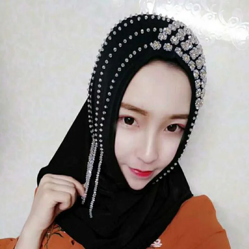 

head scarf one piece easy hijab amira hijeb hand beading dangling crystal beads ice milk khaleeji head scarf
