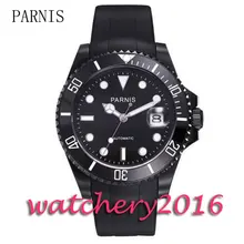 New 40mm Parnis black dial ceramic bezel luminous marks sapphire glass date adjust Automatic movement Men