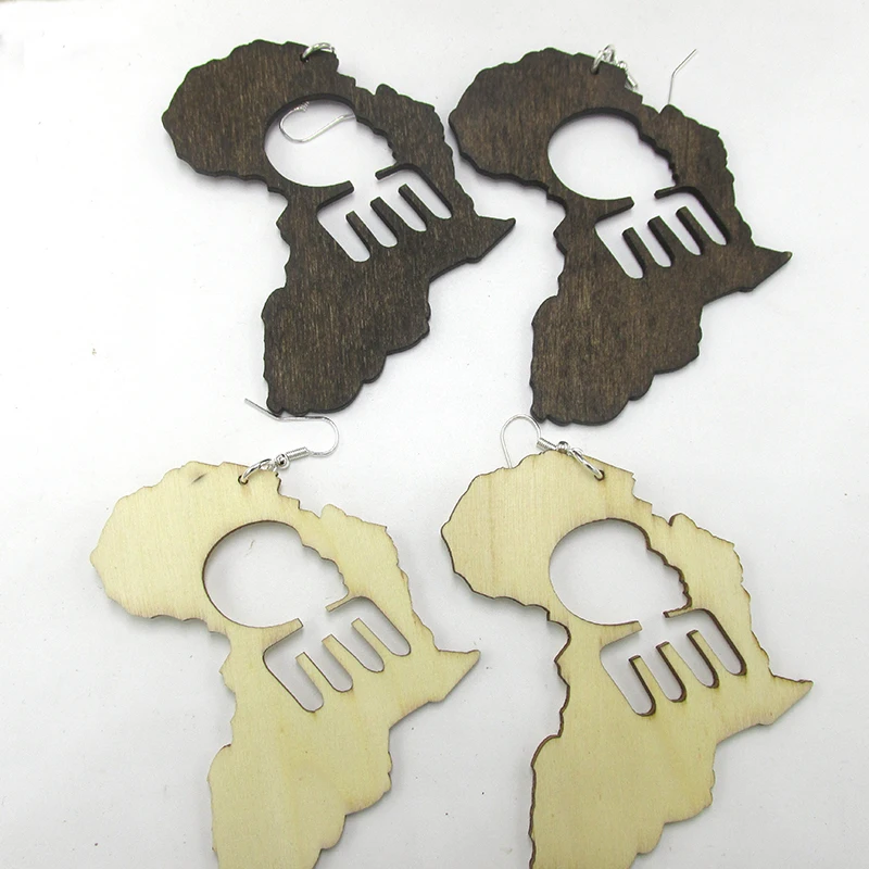 

7pairs/lot Afro Pick African Map Wood Earrings