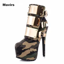 Mavirs Fashion Metal Camouflage Round Toe Brand New Plus Size Women Pumps Platform High Heels Boots Shoes Wedding Bride Party