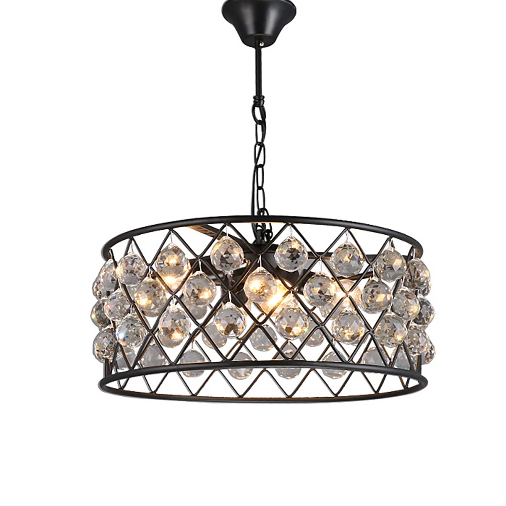 

High Quality Crystal Chandelier Vintage Industrial Pendent E27 LED Iron Paint Polished Lamp Fashion Black Restaurant Cafe Lights