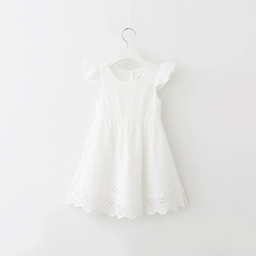 Kid Dresses Flying Sleeve Hollow Out Cotton Girl Long White Color | Детская одежда и обувь