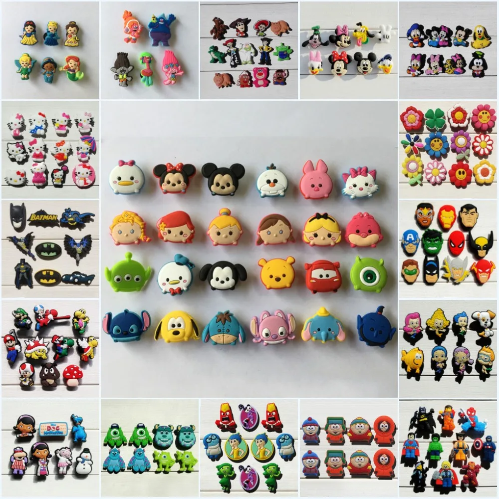 

100PCS Mickey Sesame Street Cartoon PVC Shoe Charms Avenger Shoe Accessories croc decorations jibz shoe buckles kids gift