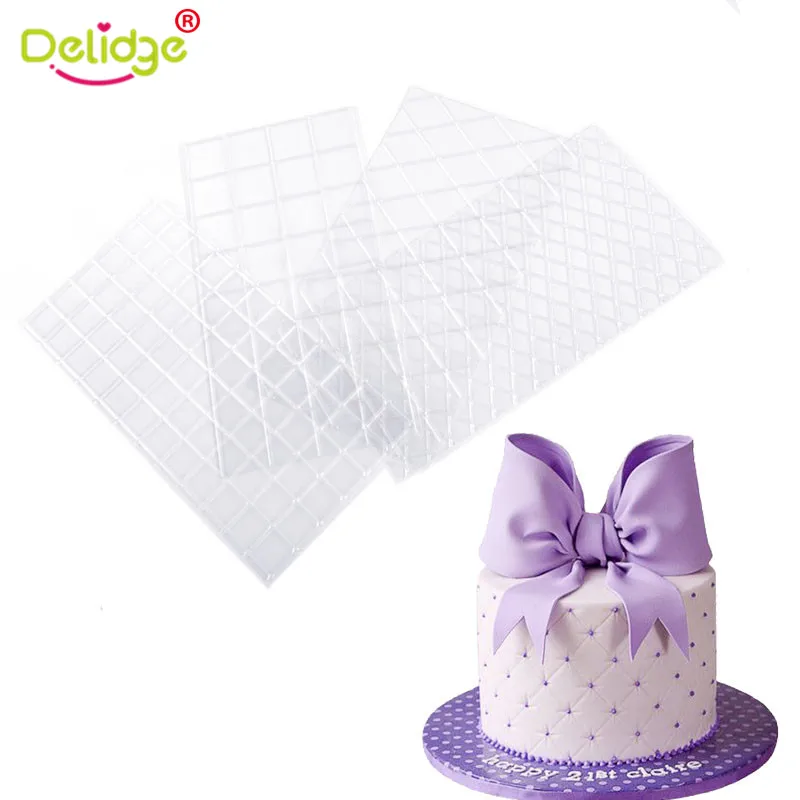 

Delidge 4 pcs Imprint Mat Set Transparent Plastic Texture Lattic Mat Baking Mold DIY Cake Fondant Decoration Tool